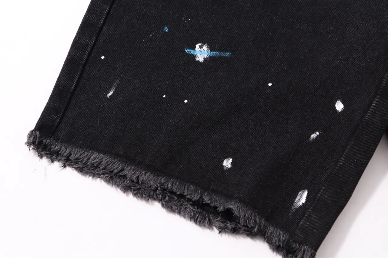 667#Gallery Dept New Retro Splash Ink Embroidery Logo Black Denim Shorts Casual Pants Black S~XL p200